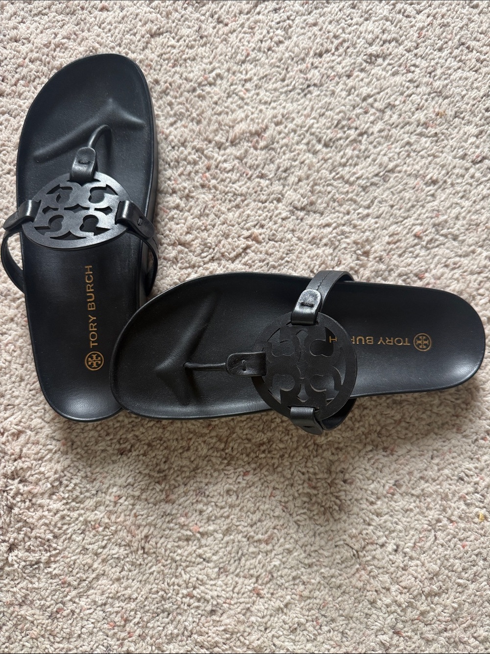 Tory Burch Black Logo Toe-Post Sandals
